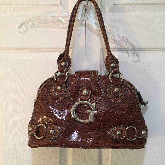 Vintage Guess Y2K Brown Shoulder Bag Embossed Silver Logo/Studded Footed  Bag is - Picture 1 of 6